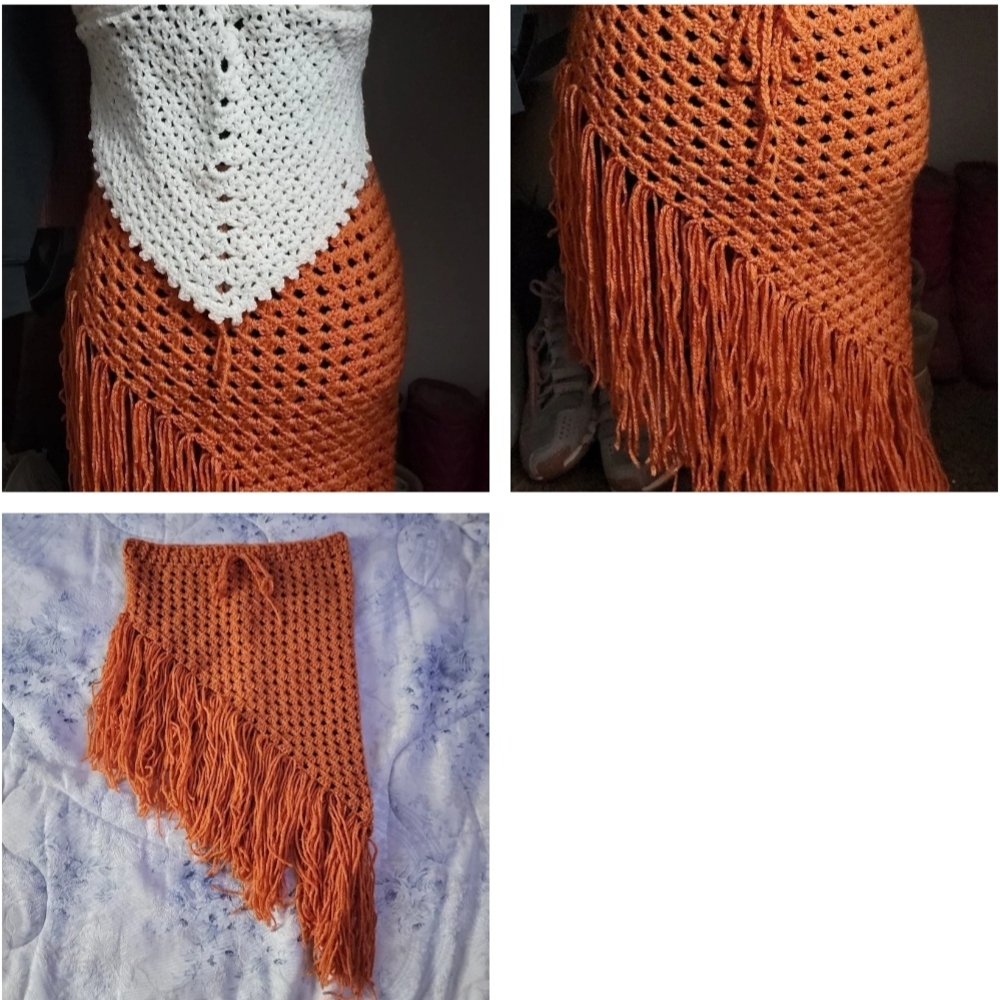 Handmade Crochet Fringe Skirt - Orange